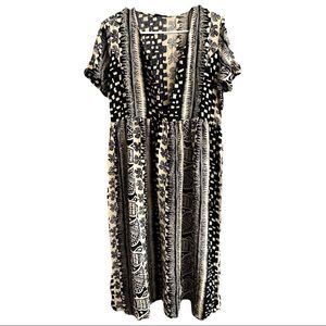 Vintage Geometric Print Midi Dress M